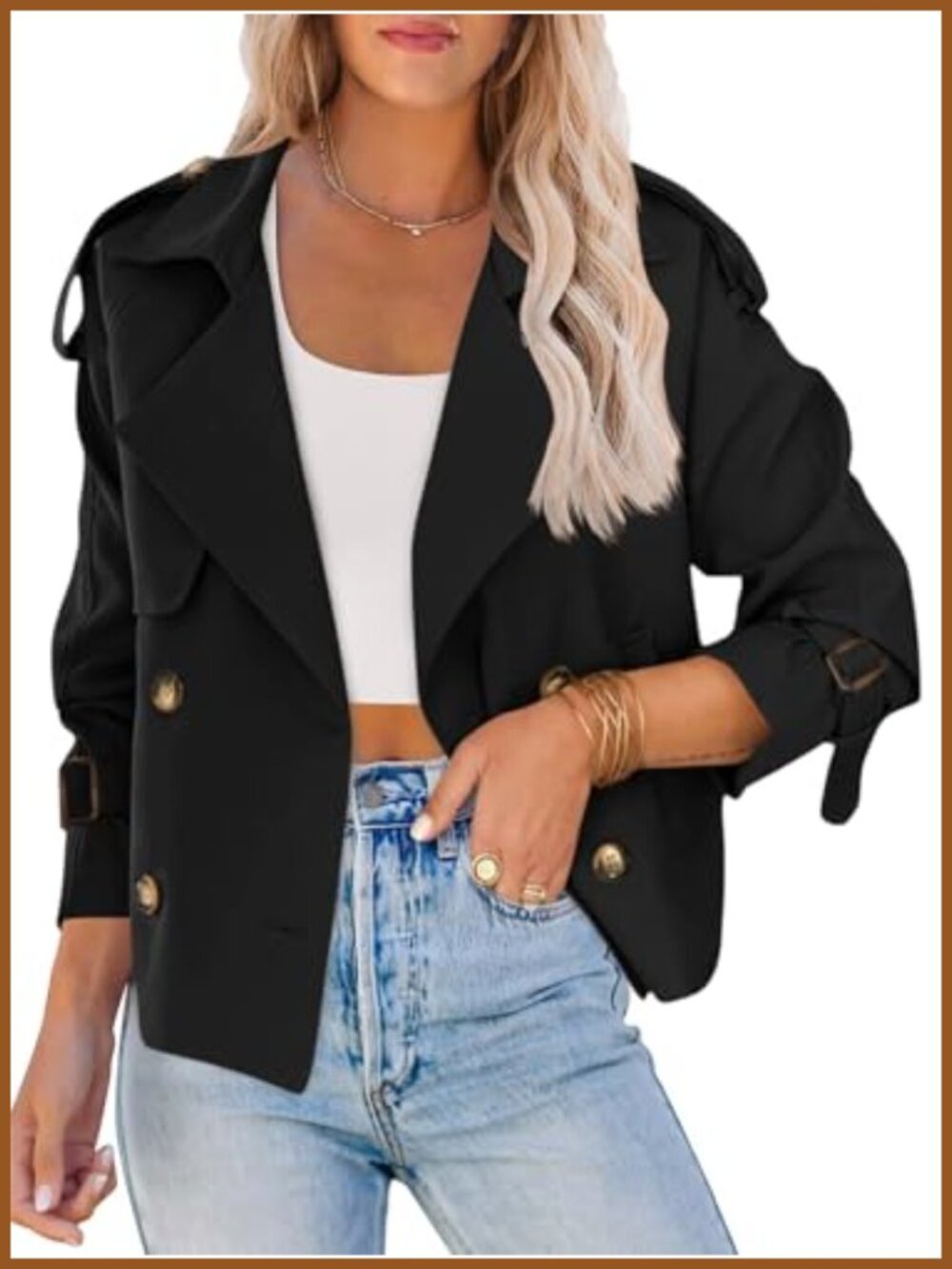 Women's Crop Double Breasted Trench Coat Short Cropped Jacket Windproof